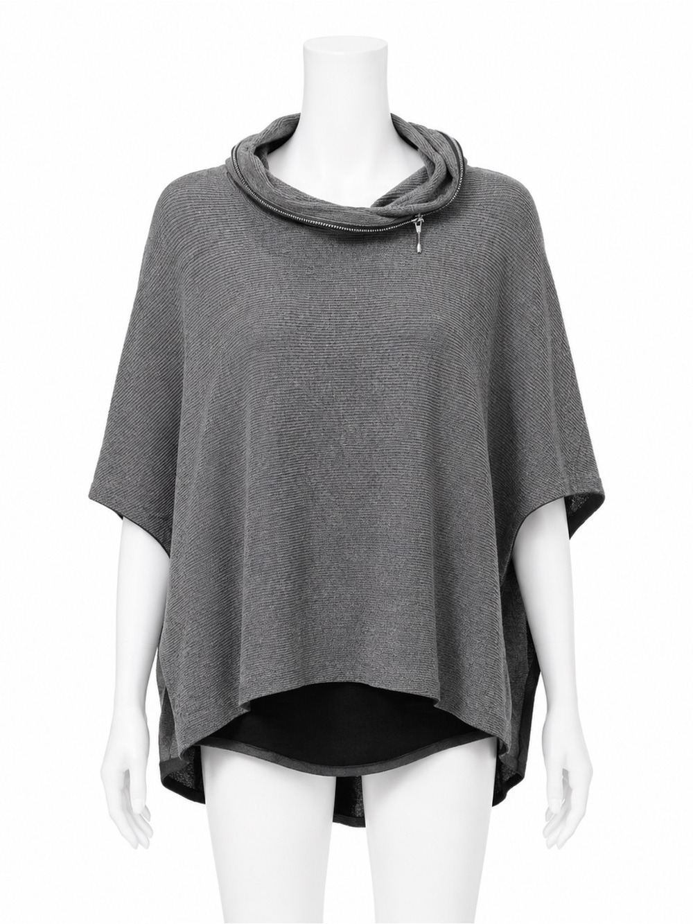Joseph Ribkoff Grey Mélange Black Contrast Cowl Neck Poncho Top 6